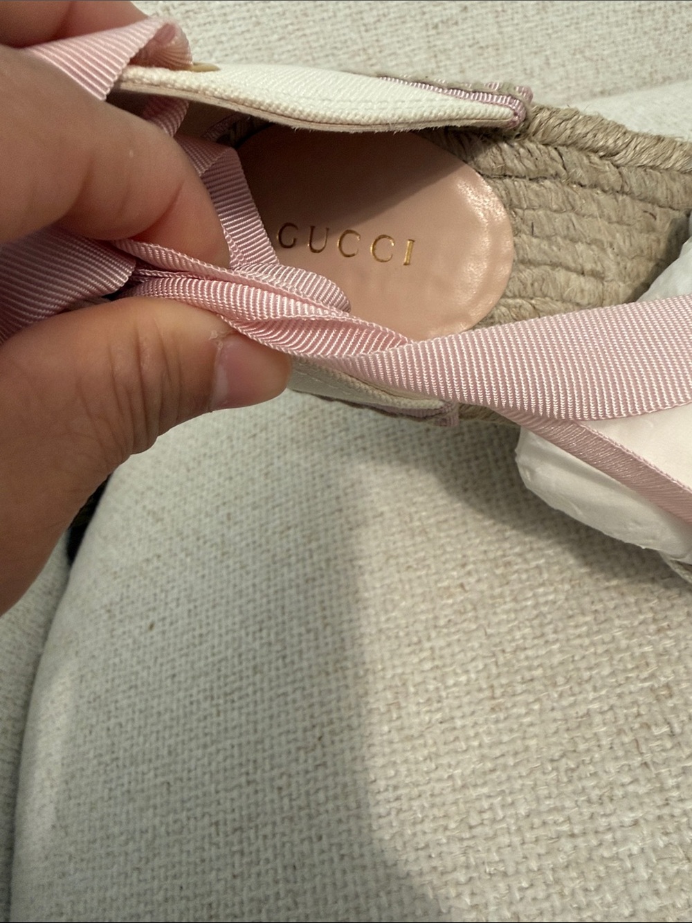 Gucci Women's Pink and White Espadrille Wedge - Picture 12 of 12
